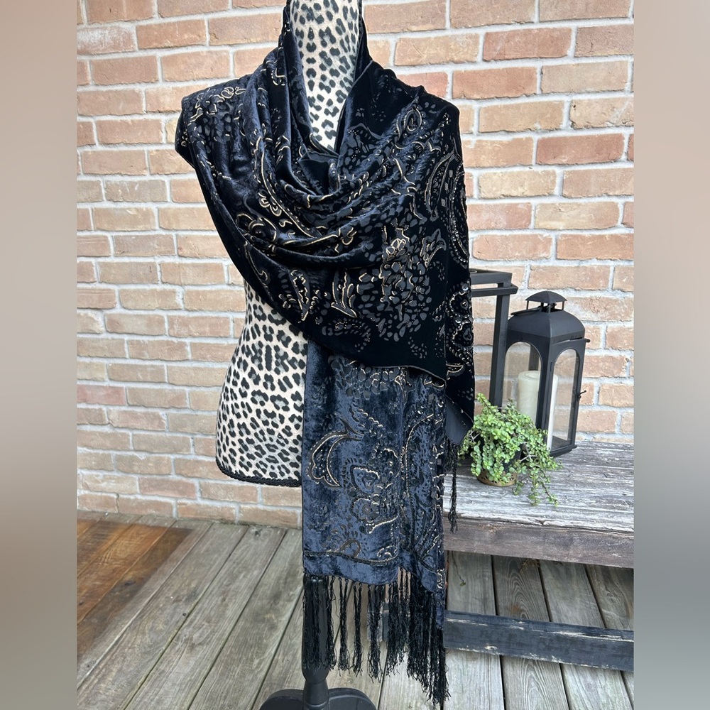 Liz Claiborne Silk Velvet Burnout Large Rectangle Scarf Whimsigoth Fairy